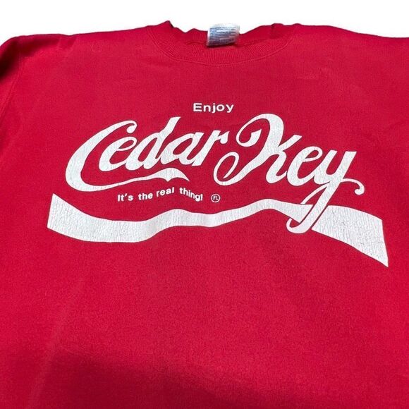Vintage Souvenir Enjoy The Cedar Key Coca-Cola Sweatshirt Retro Adult M Red - Picture 2 of 6